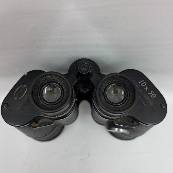 Vintage Scope Binoculars Model #3807 10x50 Amber Coated Optics With Leather Case - Picture 2 of 6